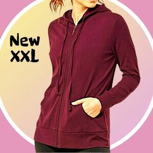 NEW XXL Lightweight Berry Full Zip-Up Hoodie